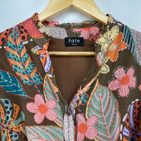 Fate What You're Worth Brown Floral Blouse Womens Medium - Picture 5 of 12